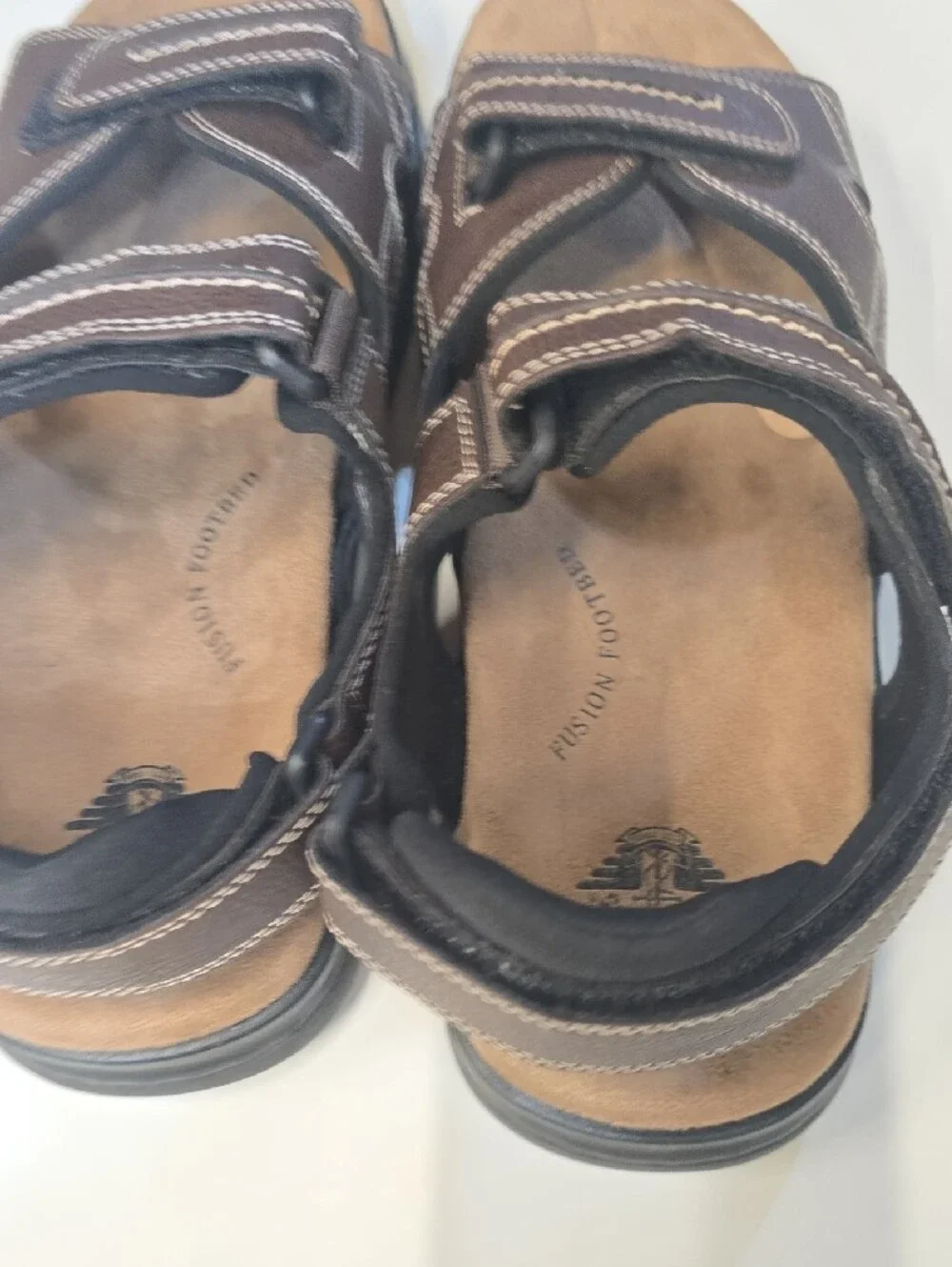 Dockers Men’s Brown Leather Hook-and-Loop Memory Foam Sandals